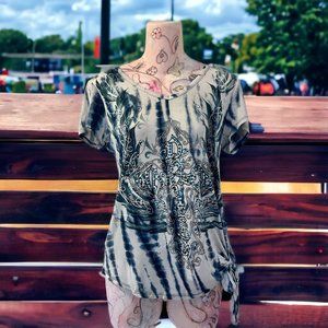 Harley Davidson Women's Tie Dye Embellished T-Shirt Side Tie Blue Size S